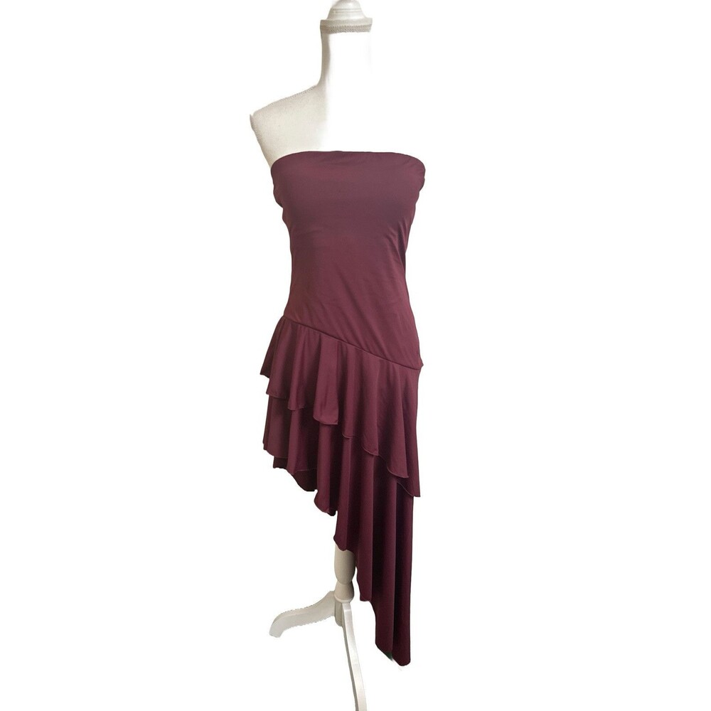 NWT Halara Women's L Large Maroon Asymmetric Strapless Dress Nylon Blend NEW